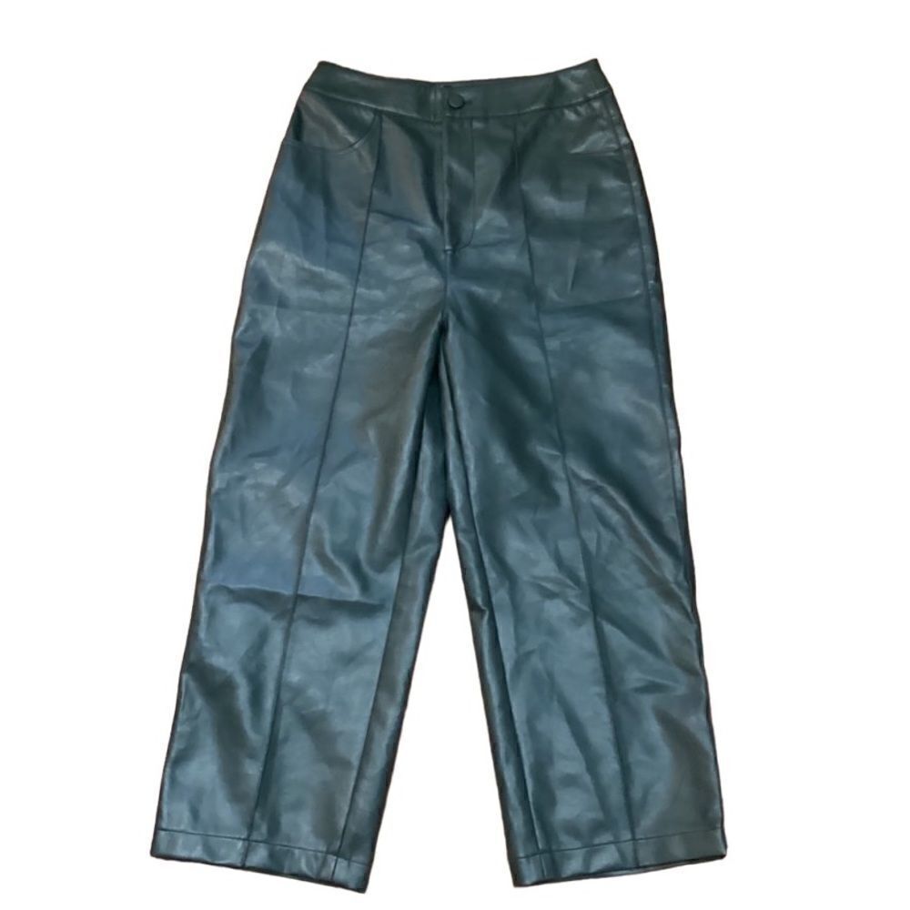 Motf Green High Rise Faux Leather Pants Small